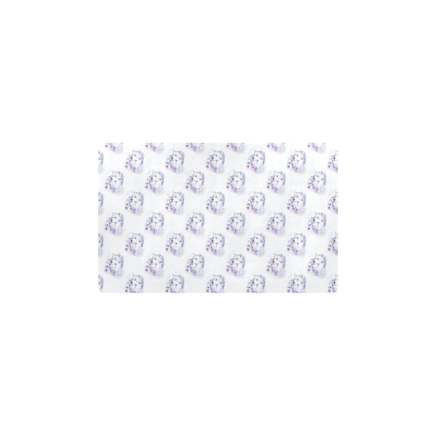 Wolf with Flower Print Design Kitchen Mat