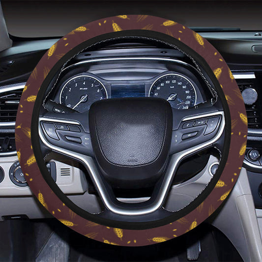 Agricultural Gold Wheat Print Pattern Steering Wheel Cover with Elastic Edge