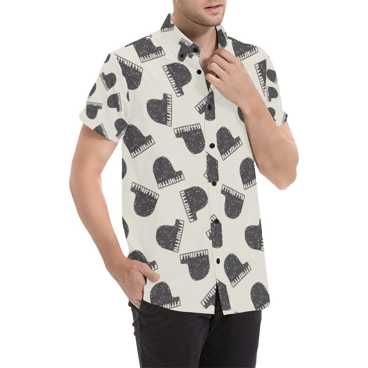 Piano Pattern Print Design 04 Men's Short Sleeve Button Up Shirt