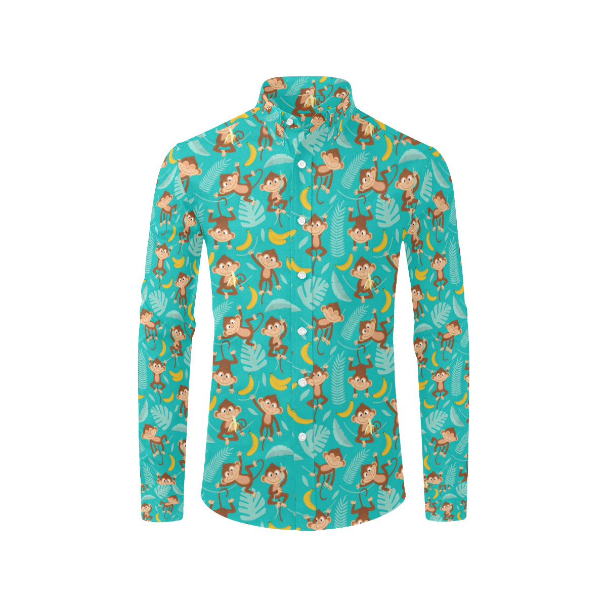 Monkey Happy Design Themed Print Men's Long Sleeve Shirt