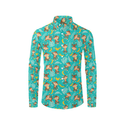 Monkey Happy Design Themed Print Men's Long Sleeve Shirt