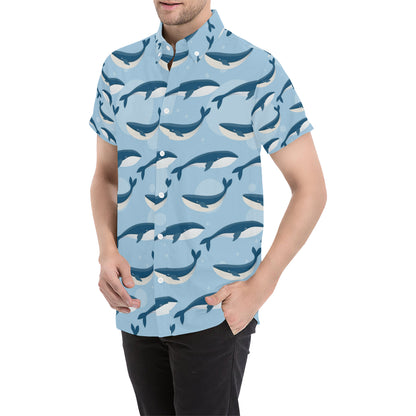Blue Whale Pattern Print Design 02 Men's Short Sleeve Button Up Shirt