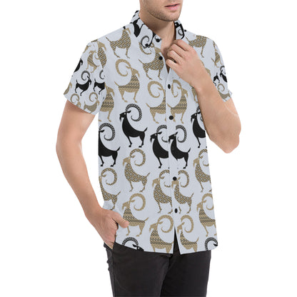 Goat Pattern Print Design 03 Men's Short Sleeve Button Up Shirt