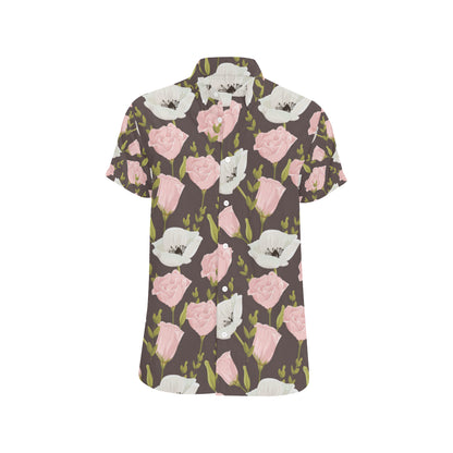 Anemone Pattern Print Design AM011 Men's Short Sleeve Button Up Shirt
