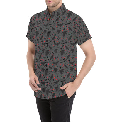 Crow Pattern Print Design 02 Men's Short Sleeve Button Up Shirt
