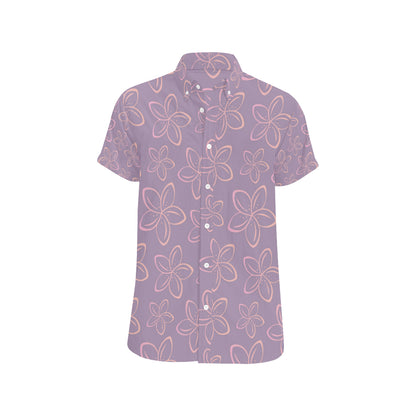 Plumeria Pattern Print Design A01 Men's Short Sleeve Button Up Shirt