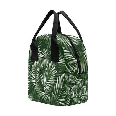 White Green Tropical Palm Leaves Insulated Lunch Bag