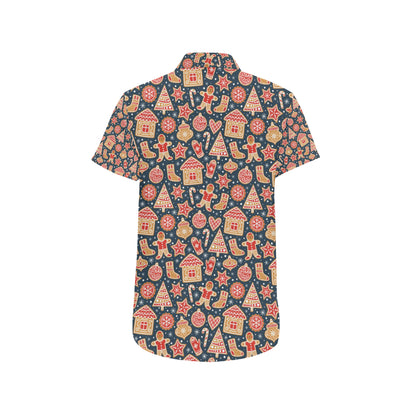 Gingerbread Pattern Print Design 03 Men's Short Sleeve Button Up Shirt