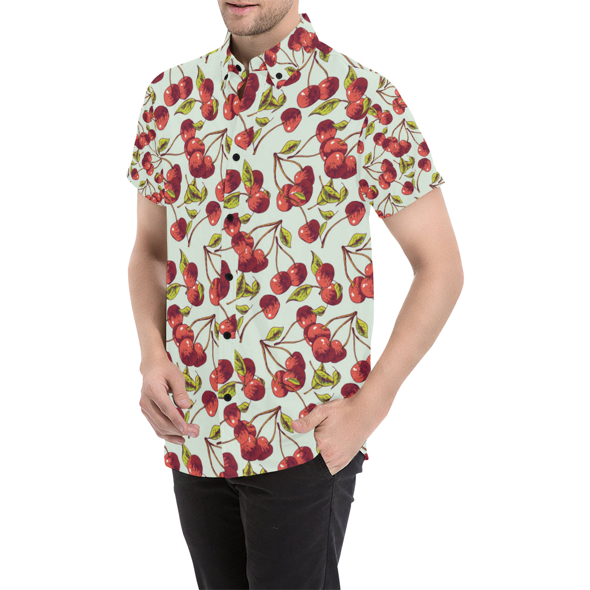 Cherry Hand Draw Men's Short Sleeve Button Up Shirt