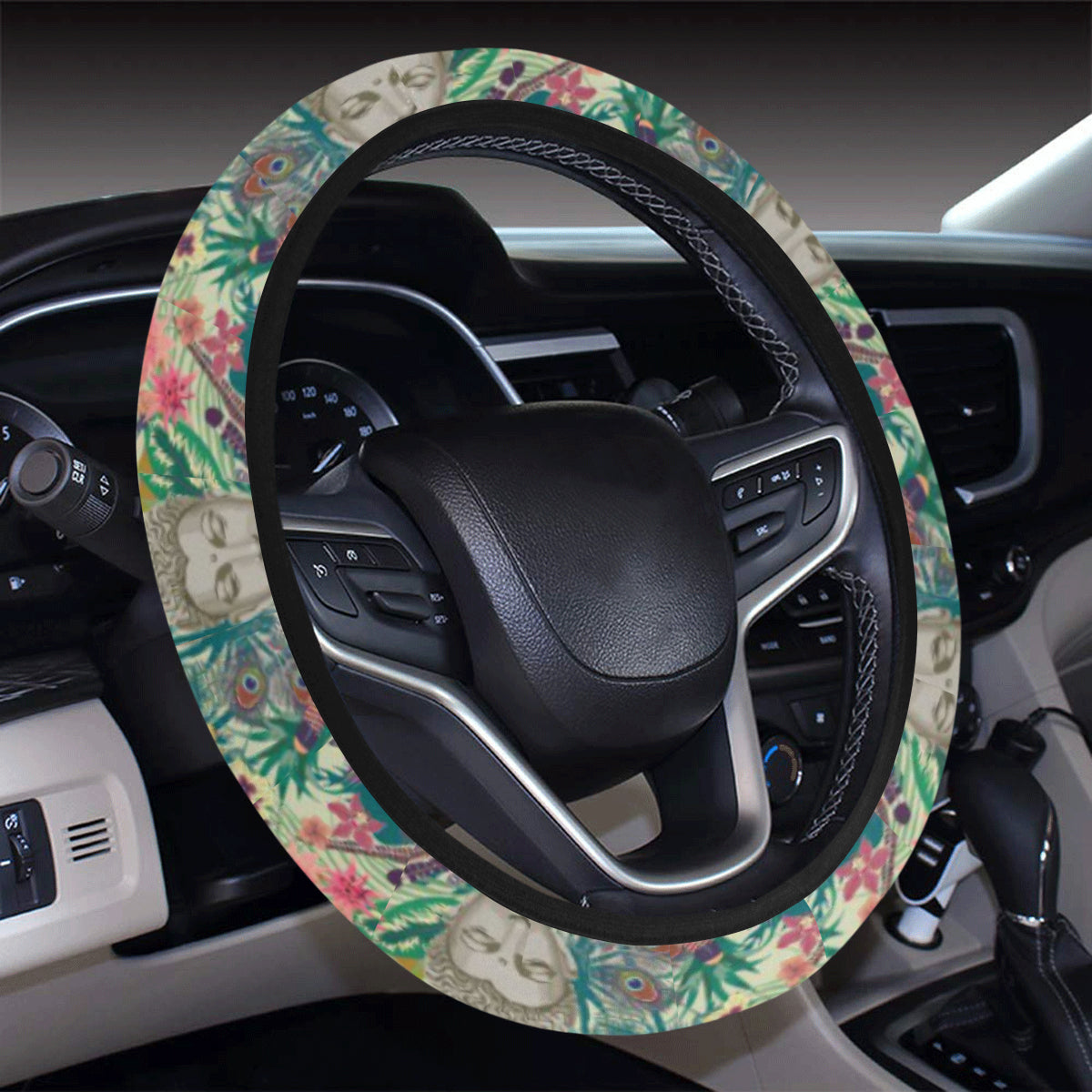 Buddha Pattern Print Design 08 Steering Wheel Cover with Elastic Edge