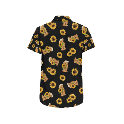 Sunflower Pattern Print Design SF016 Men's Short Sleeve Button Up Shirt