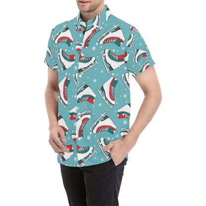 Ice Skate Pattern Print Design 03 Men's Short Sleeve Button Up Shirt
