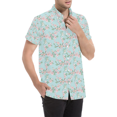 Cherry Blossom Pattern Print Design 02 Men's Short Sleeve Button Up Shirt