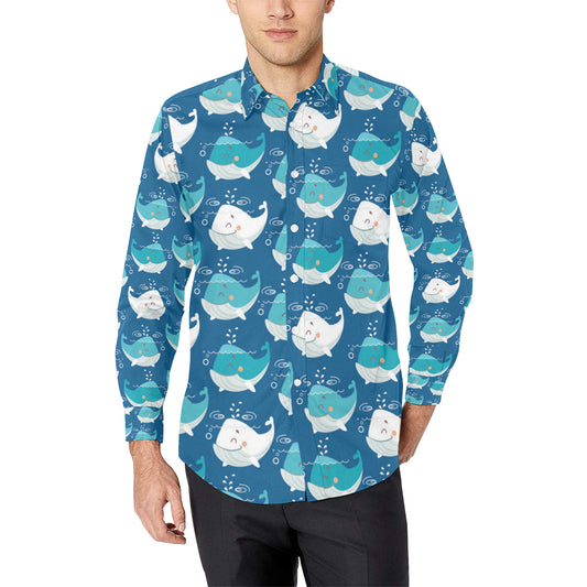 Blue Whale Pattern Print Design 01 Men's Long Sleeve Shirt