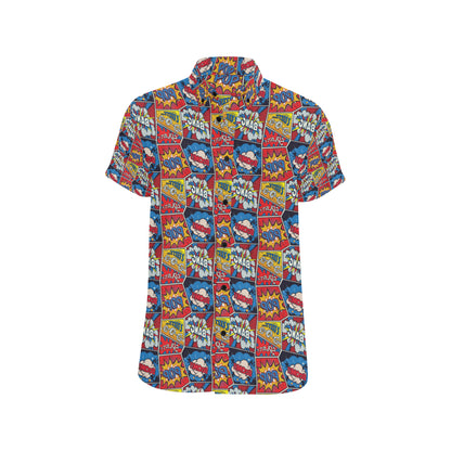 Comic Book Pattern Print Design 03 Men's Short Sleeve Button Up Shirt