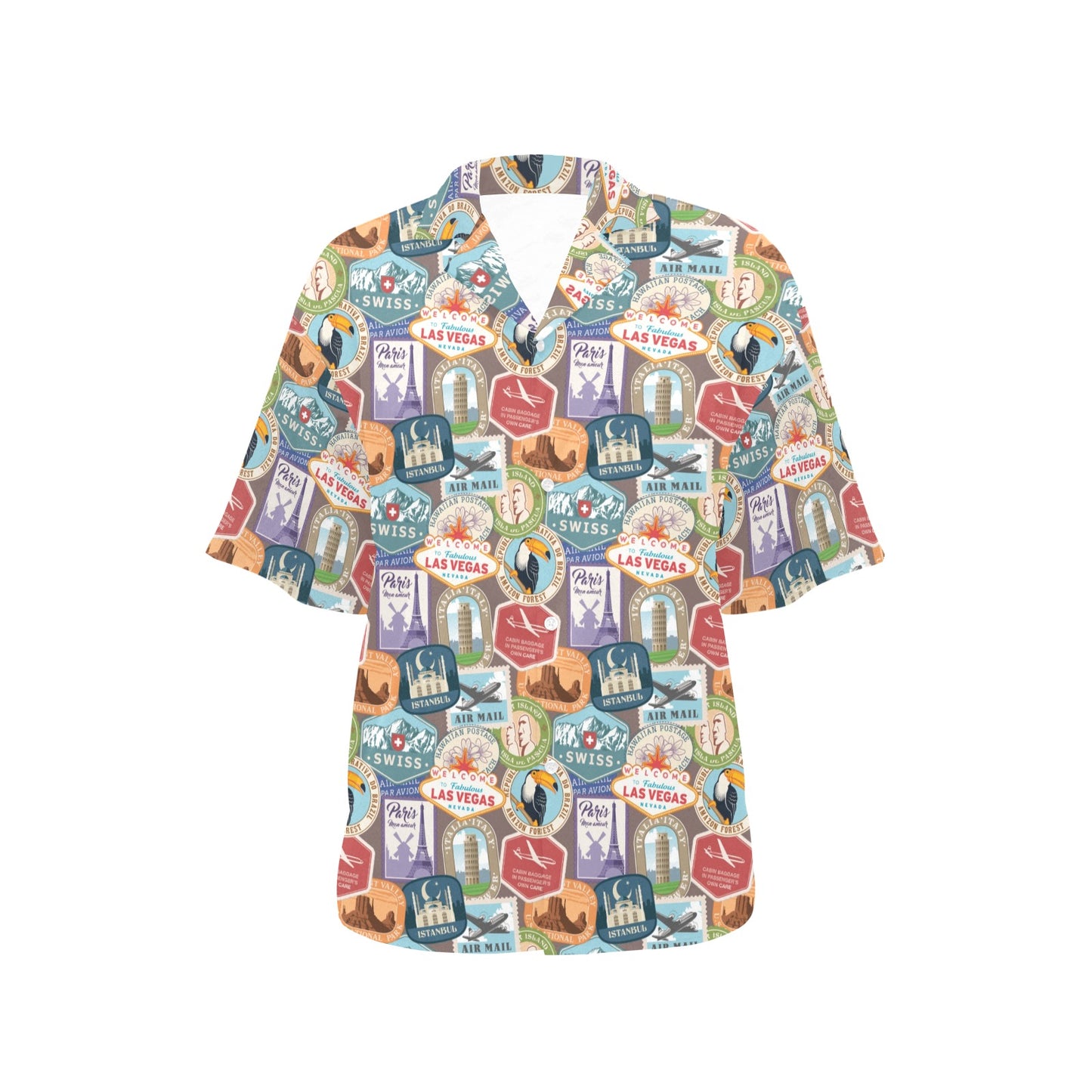 Travel Stamp Print Design LKS301 Women's Hawaiian Shirt