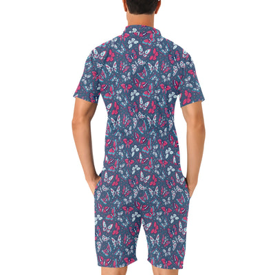 Butterfly Red Deep Blue Print Pattern Men's Romper