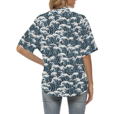 Surf Wave Pattern Print Women's Hawaiian Shirt