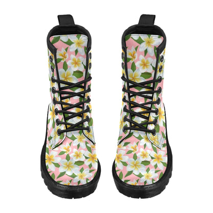 White Plumeria Pattern Print Design PM011 Women's Boots