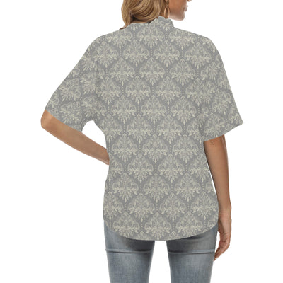 Damask Grey Elegant Print Pattern Women's Hawaiian Shirt