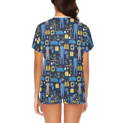 Scuba Equipment Print Design LKS305 Women's Short Pajama Set