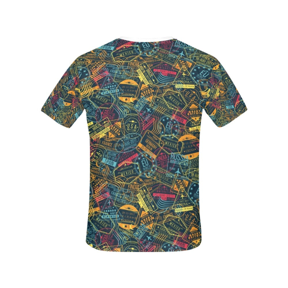 Travel Stamp Colorful Print Design LKS304 Women's  T-shirt