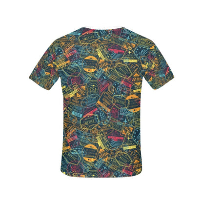 Travel Stamp Colorful Print Design LKS304 Women's  T-shirt