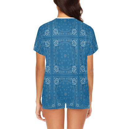 Bandana Blue Print Design LKS301 Women's Short Pajama Set
