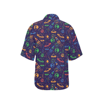 UFO Space Rocket Print Design LKS302 Women's Hawaiian Shirt