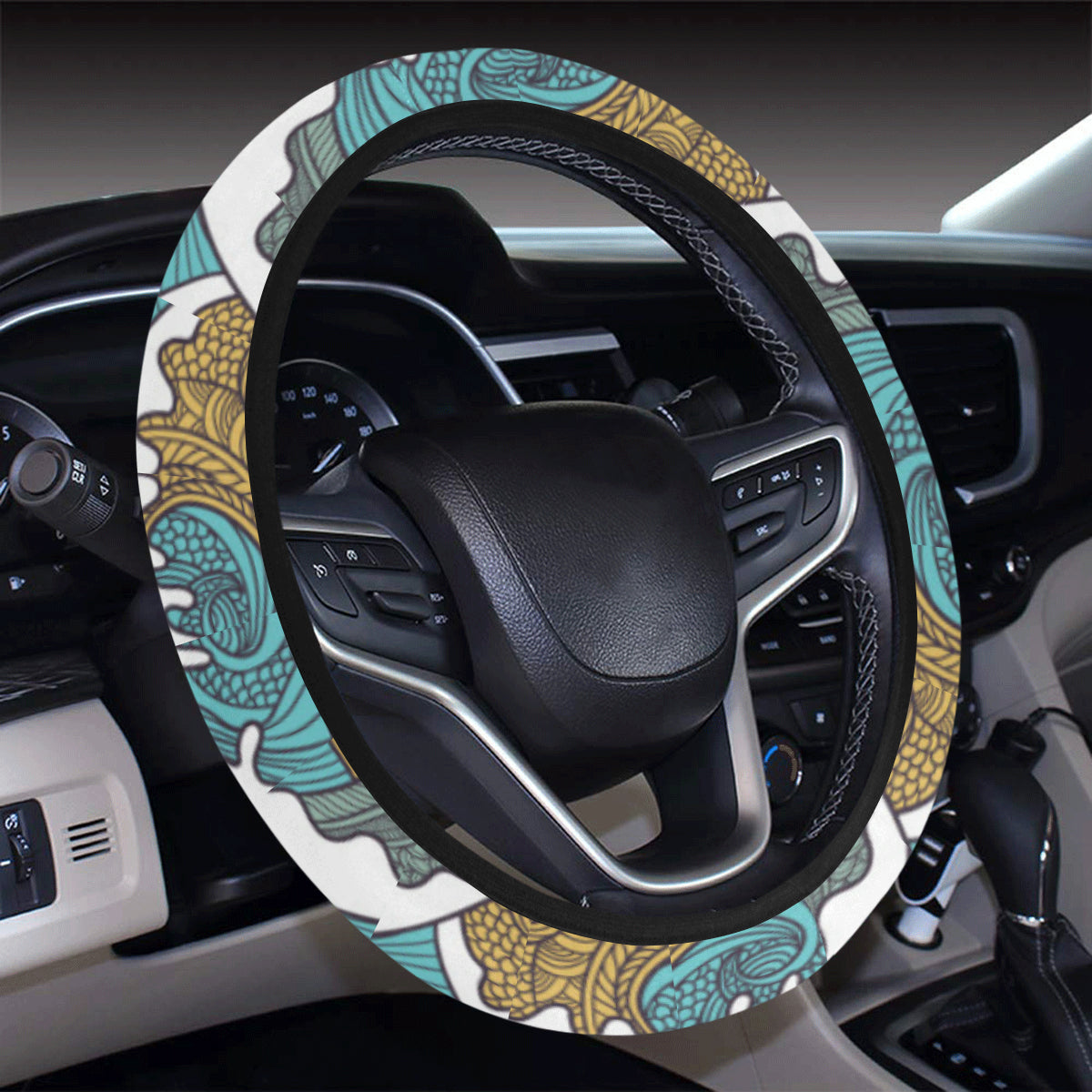 Tribal Wave Pattern Print Steering Wheel Cover with Elastic Edge