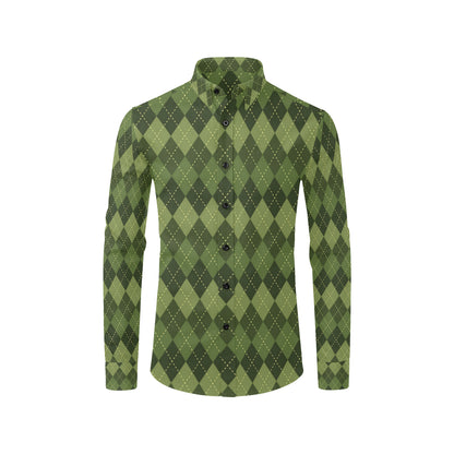 Argyle Green Pattern Print Design 01 Men's Long Sleeve Shirt