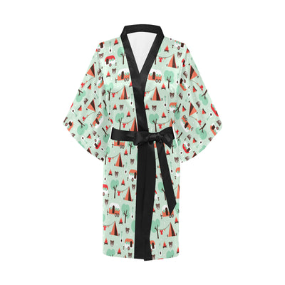 Camper Tent Pattern Print Design 01 Women's Short Kimono