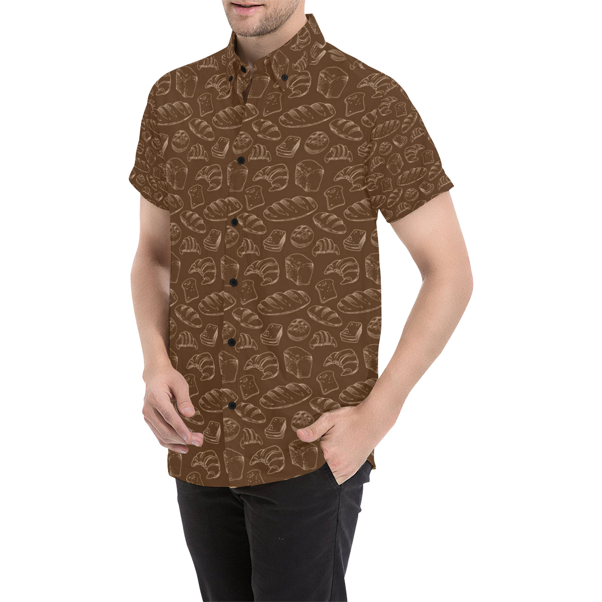 Bread Pattern Print Design 02 Men's Short Sleeve Button Up Shirt