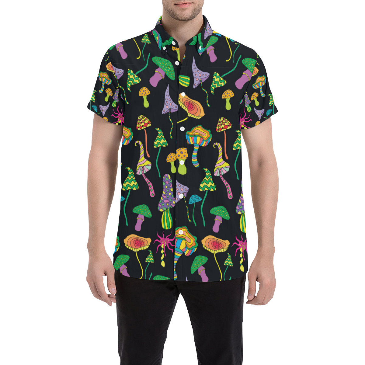 Psychedelic Mushroom Pattern Print Design A02 Men's Short Sleeve Button Up Shirt