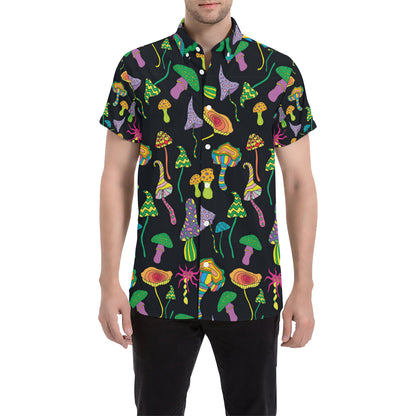 Psychedelic Mushroom Pattern Print Design A02 Men's Short Sleeve Button Up Shirt