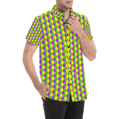 Mardi Gras Pattern Print Design 01 Men's Short Sleeve Button Up Shirt