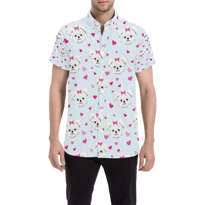 Maltese Pattern Print Design 03 Men's Short Sleeve Button Up Shirt