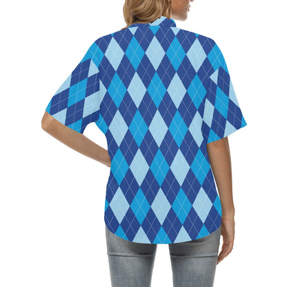 Argyle Blue Pattern Print Design 02 Women's Hawaiian Shirt