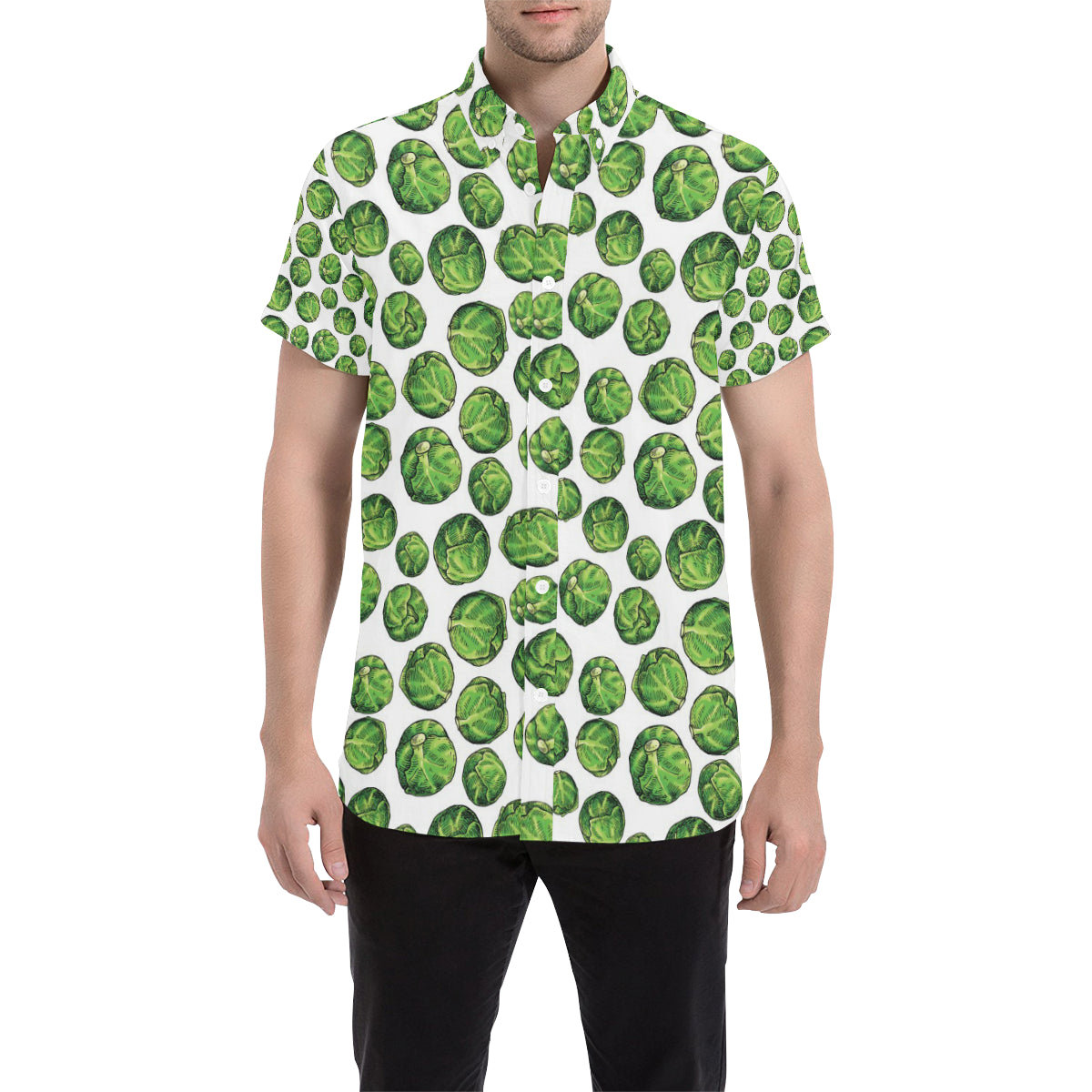 Brussels Sprouts Pattern Print Design 02 Men's Short Sleeve Button Up Shirt