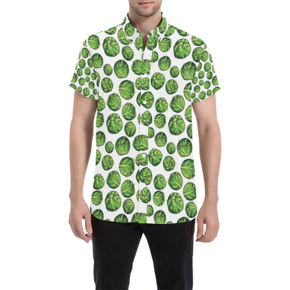 Brussels Sprouts Pattern Print Design 02 Men's Short Sleeve Button Up Shirt