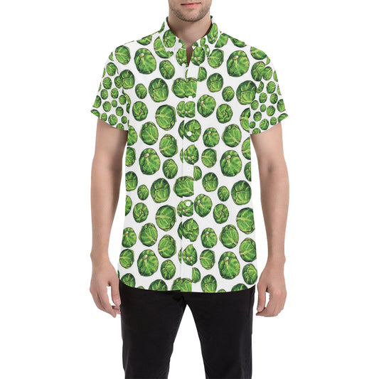 Brussels Sprouts Pattern Print Design 02 Men's Short Sleeve Button Up Shirt