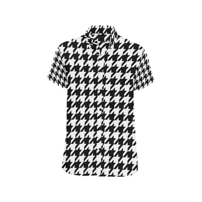 Houndstooth Black White  Pattern Print Design 05 Men's Short Sleeve Button Up Shirt