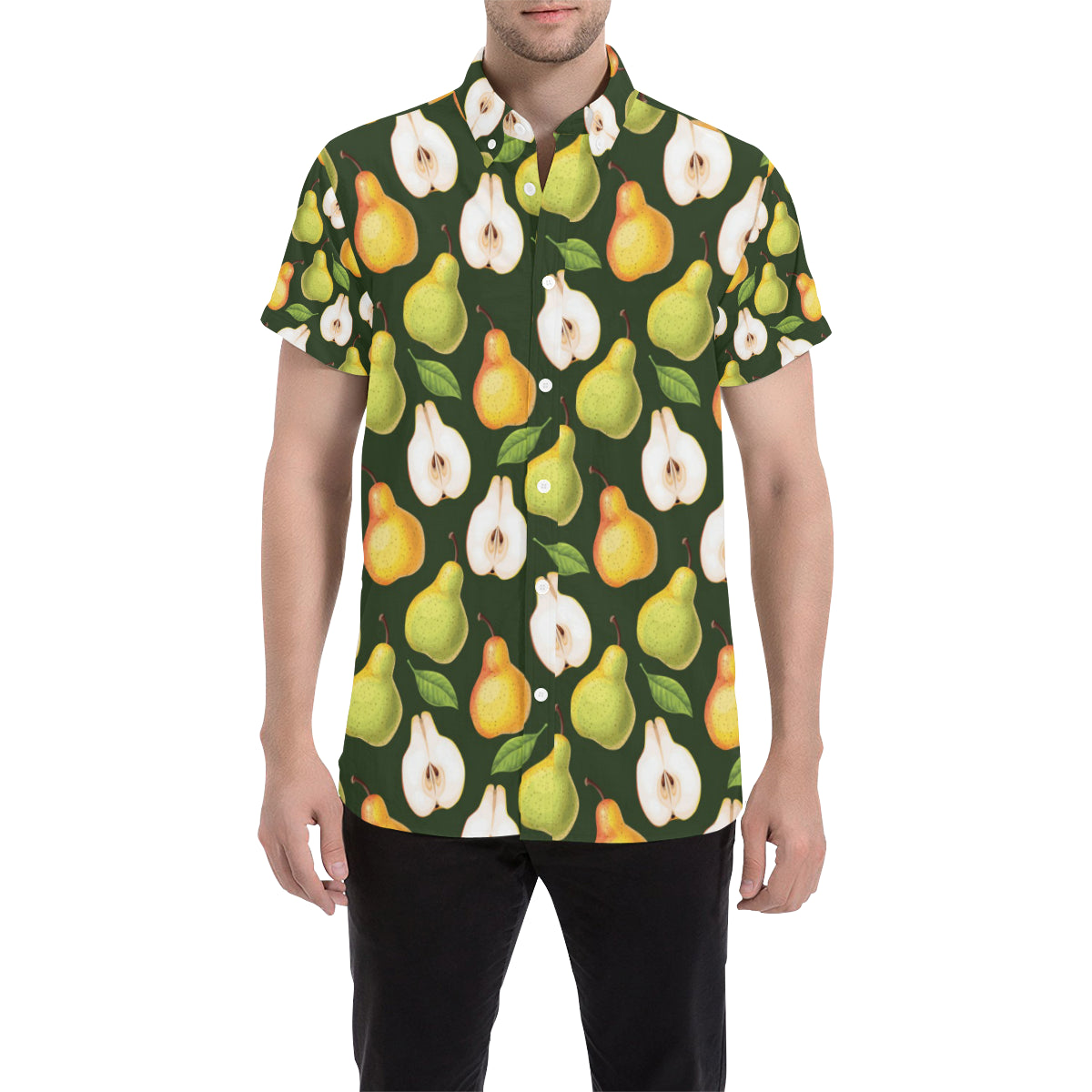 Pear Pattern Print Design PE06 Men's Short Sleeve Button Up Shirt