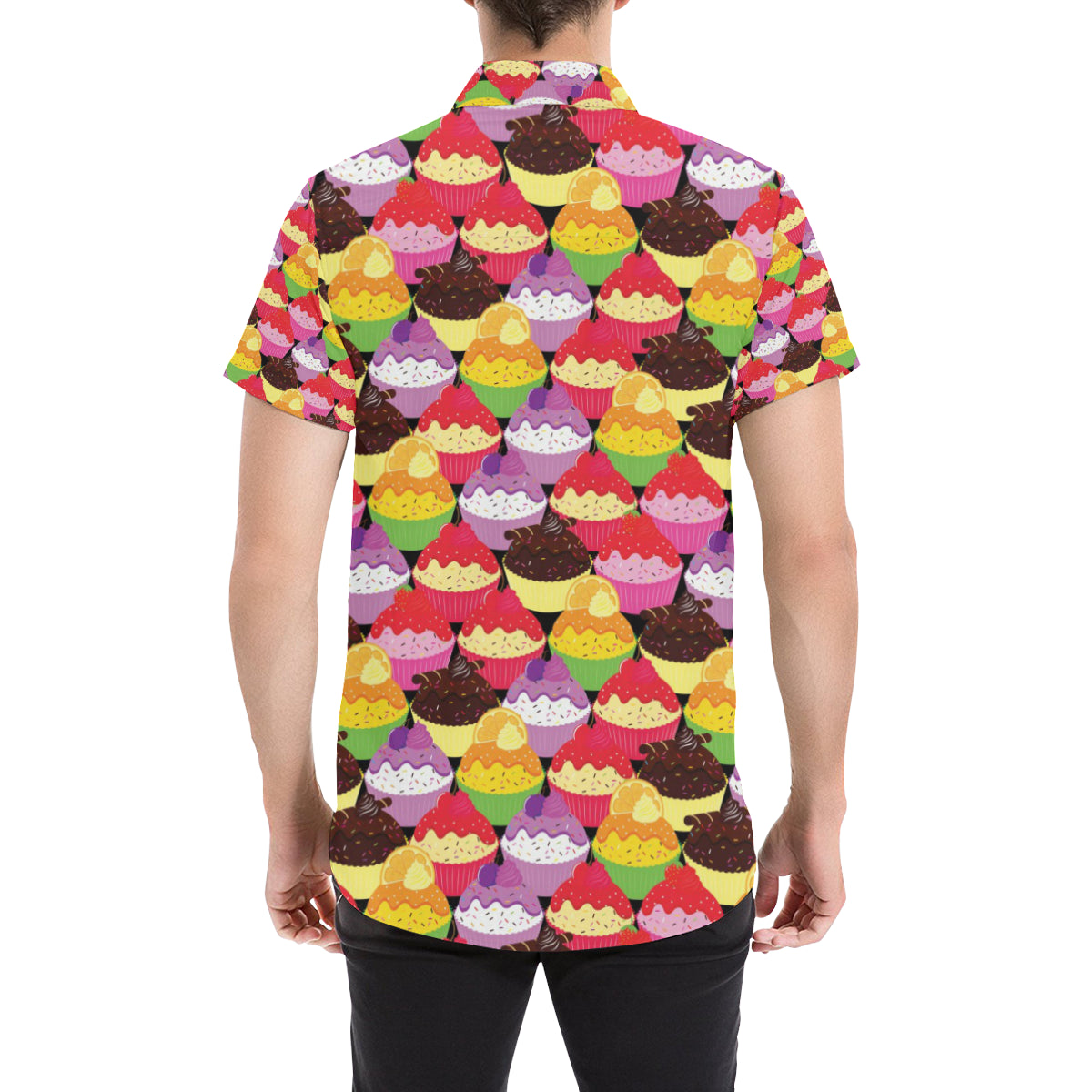 Cupcake Pattern Print Design CP02 Men's Short Sleeve Button Up Shirt