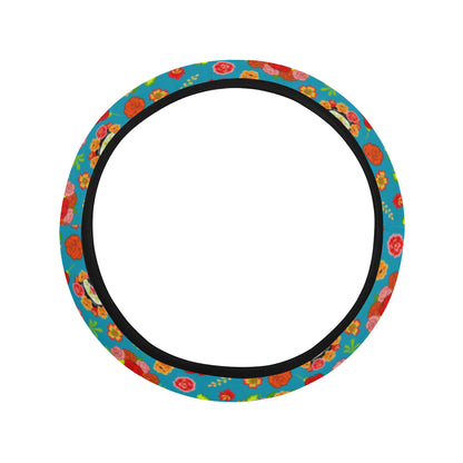 Day of the Dead Old School Girl Design Steering Wheel Cover with Elastic Edge