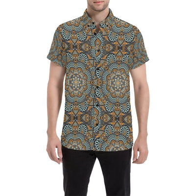 Mandala Pattern Print Design 05 Men's Short Sleeve Button Up Shirt