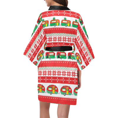 Camper Camping Ugly Christmas Design Print Women's Short Kimono