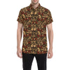 Skull Roses Vintage Design Themed Print Men's Short Sleeve Button Up Shirt