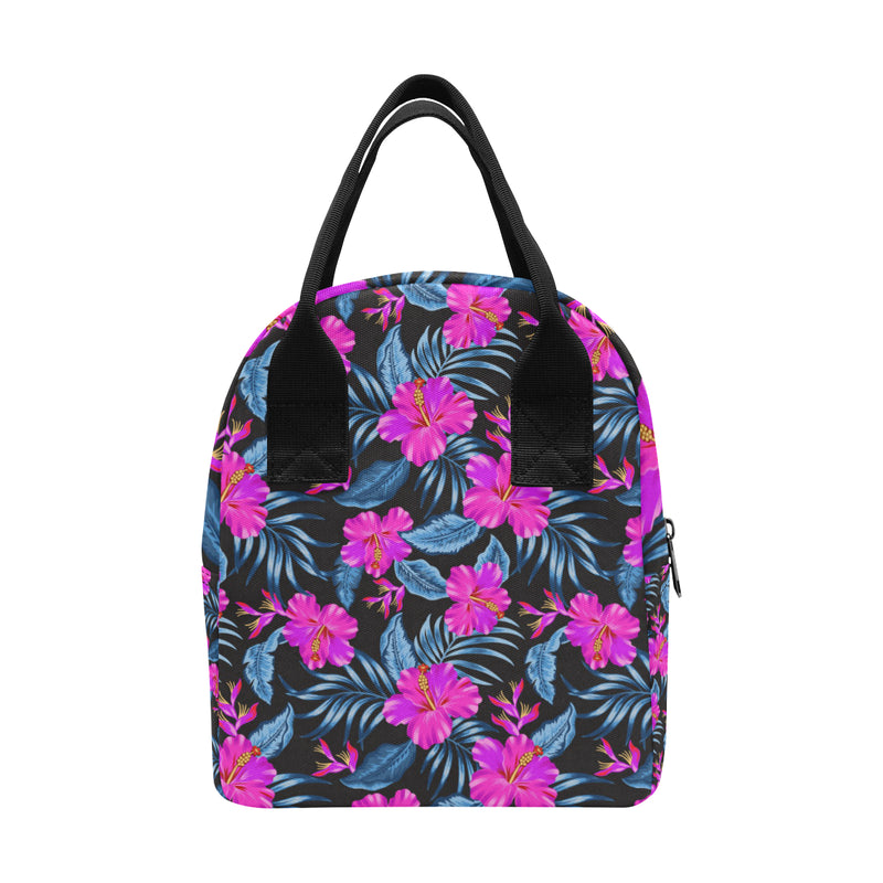 Neon Pink Hibiscus Pattern Print Design HB015 Insulated Lunch Bag