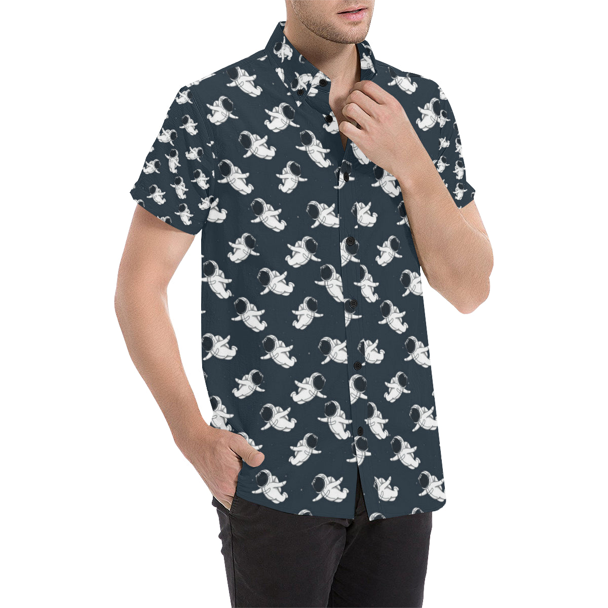Astronaut Pattern Print Design 02 Men's Short Sleeve Button Up Shirt